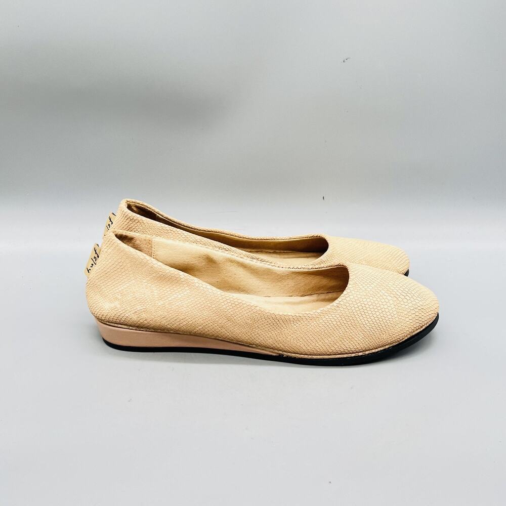 FS/NY Shoes Women 10 Beige Leather Animal Print Ballet Flats Slip On French Sole